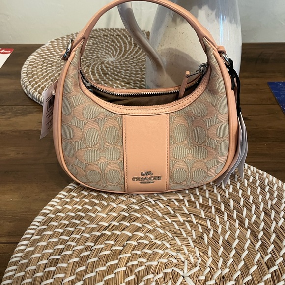 New Coach Pebbled Signature Hobo Bag in Peach - Picture 11 of 16